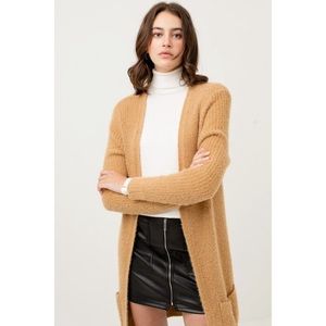 Fuzzy Knit Cardigan in Camel
